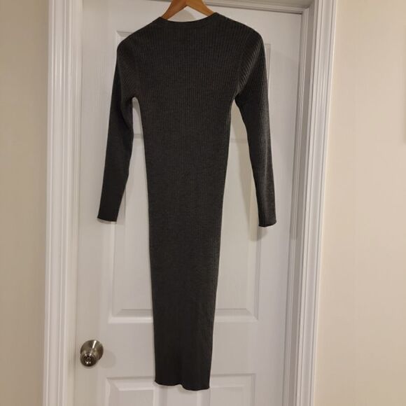 Alice + Olivia Dark Gray Annika Ribbed Long Cardigan Duster Sweater Dress - Picture 7 of 9